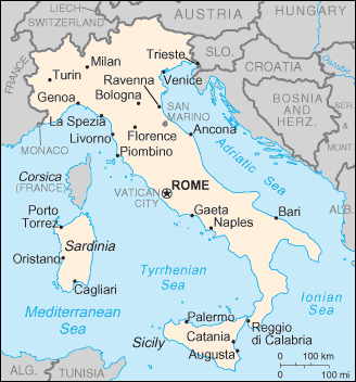 Italy map - ROME - Naples - Palermo - Bari - Florence - Piombino - Bologna - Ravenna - Venice - Trieste - Milan - Turin - Genoa - Livorno - Ancona