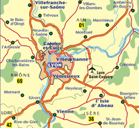 Plan du centre de Lyon, index des communes.