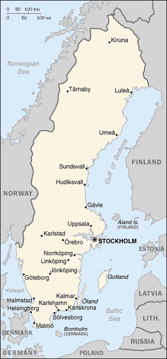 Sweden map - Kiruna - Tamaby - Lulea - Umea - Sundsvall - Hudiksvall - Gavie - Stockholm - Uppsala - Karistad - Orebro - Goteborg - Malmo - Kalmar - Halmstad - Helsingborg - Karlshamn - Kariskrona - Linkoping - Norrkoping - Jonkoping