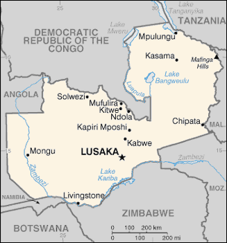 Carte de Zambie - Map of Zambia - Kaart Sambia 